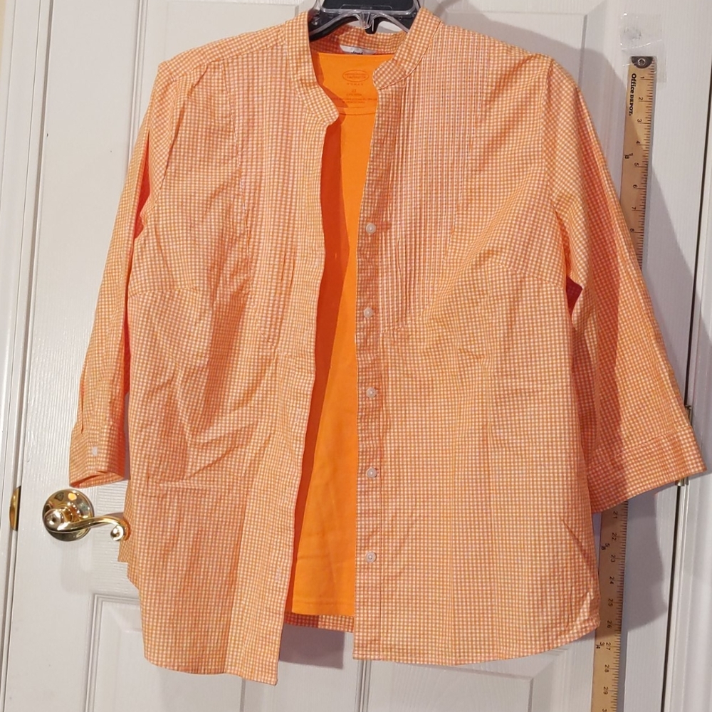 2X 2 piece Talbots woman orange gingham shirt